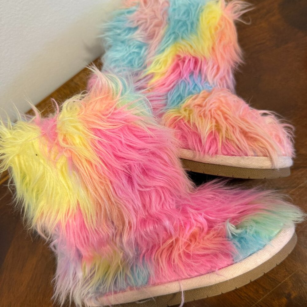 FURRY rainbow boots